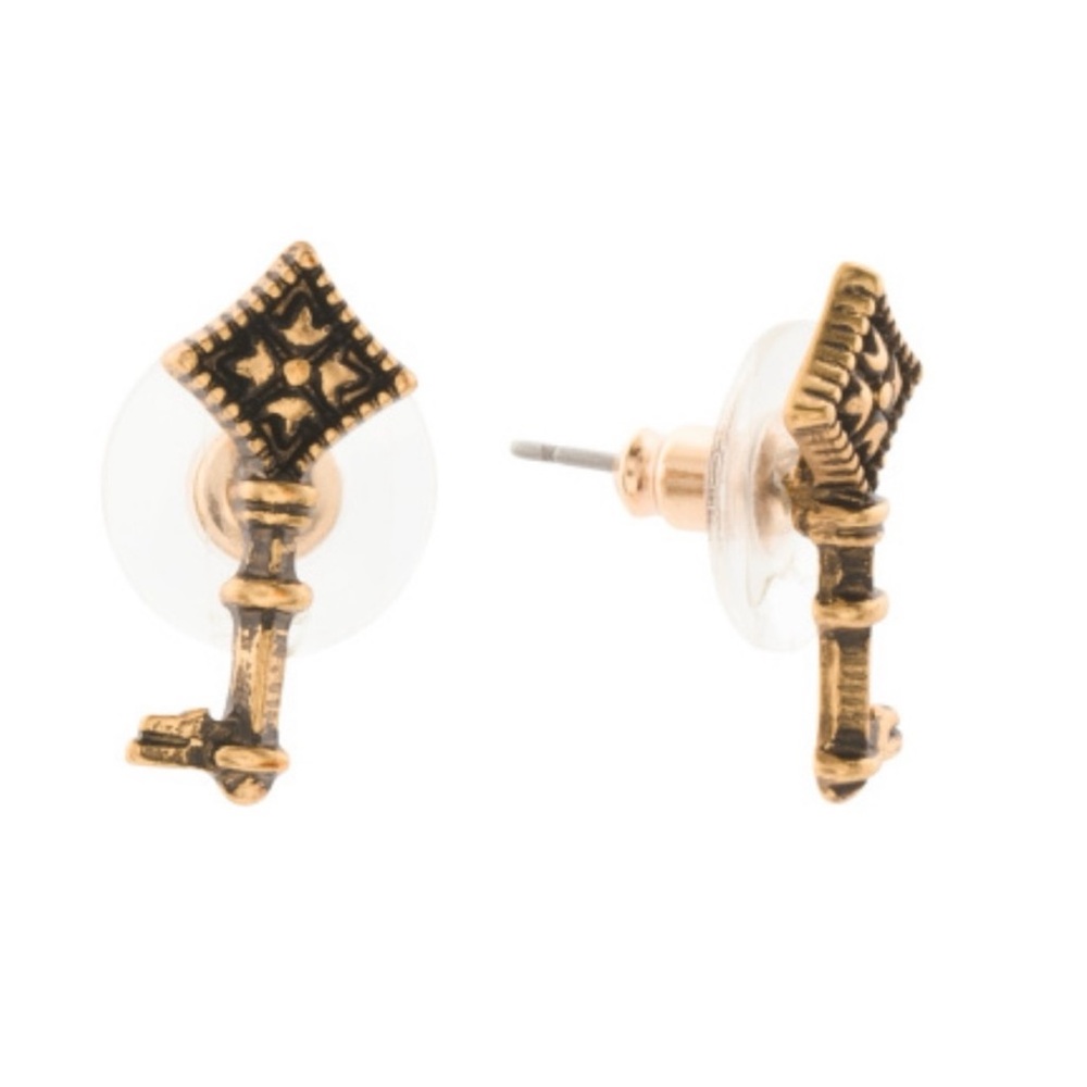 NEW Patricia Nash Gold Key Pierced Earrings - Picture 2 of 3